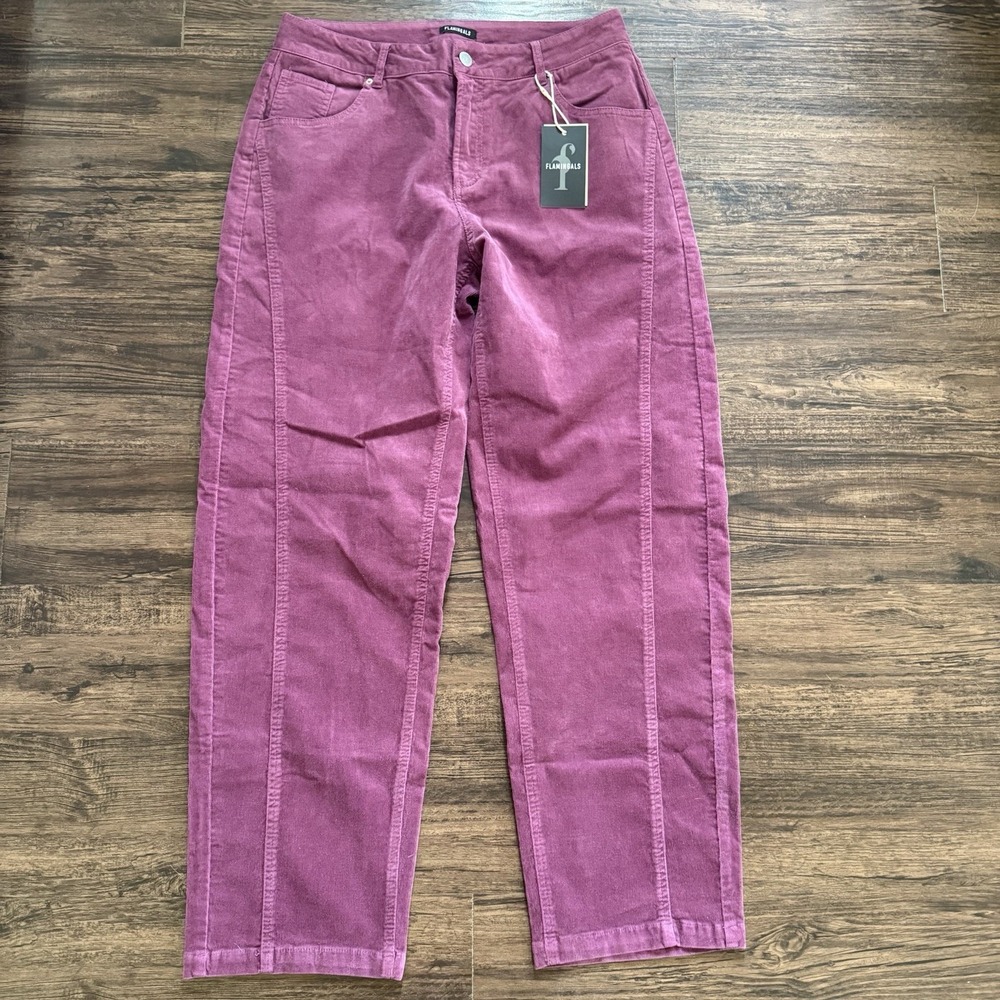 NWT Flamingals 30x29 Purple Corduroy Wide Leg Front Seam Pants Y2K Western